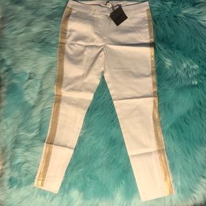 White soft cotton tuxedo gold stripe pants size 2